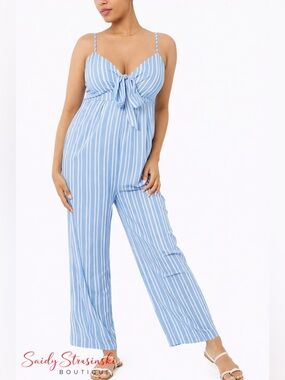 Ingrid & Isabel Blue Stripe Jumpsuit Tie Front Wide Leg Maternity Romper/S